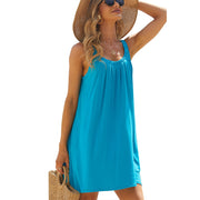 Solid Color Loose Beach Dress Casual Vacation Suspender Dresses Summer Round-neck Womens Clothing