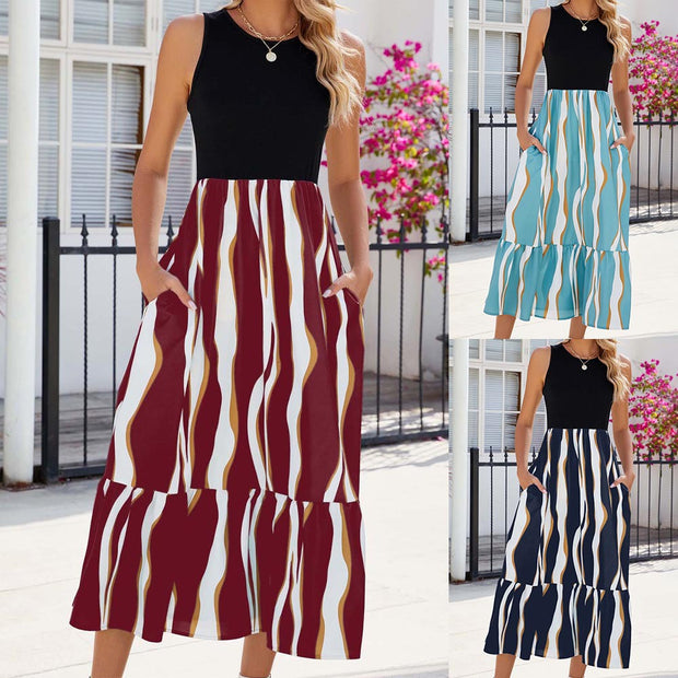 Summer Fashion Striped Print Dresses Womens Clothing