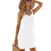 Solid Color Loose Beach Dress Casual Vacation Suspender Dresses Summer Round-neck Womens Clothing