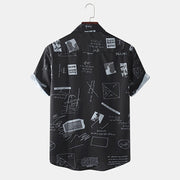 Shirts Mens Funny Abstract Cartoon Slogan Chest Pocket Short