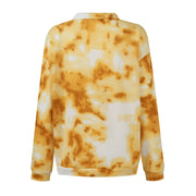 Tie Dye Printed Zippered Lapels Sweatshirt Womens Clothing Long Sleeve Loose Pocketless Top