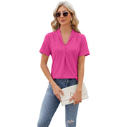 V-neck Hollow Design T-shirt Summer Loose Short-sleeved Top For Womens Clothing